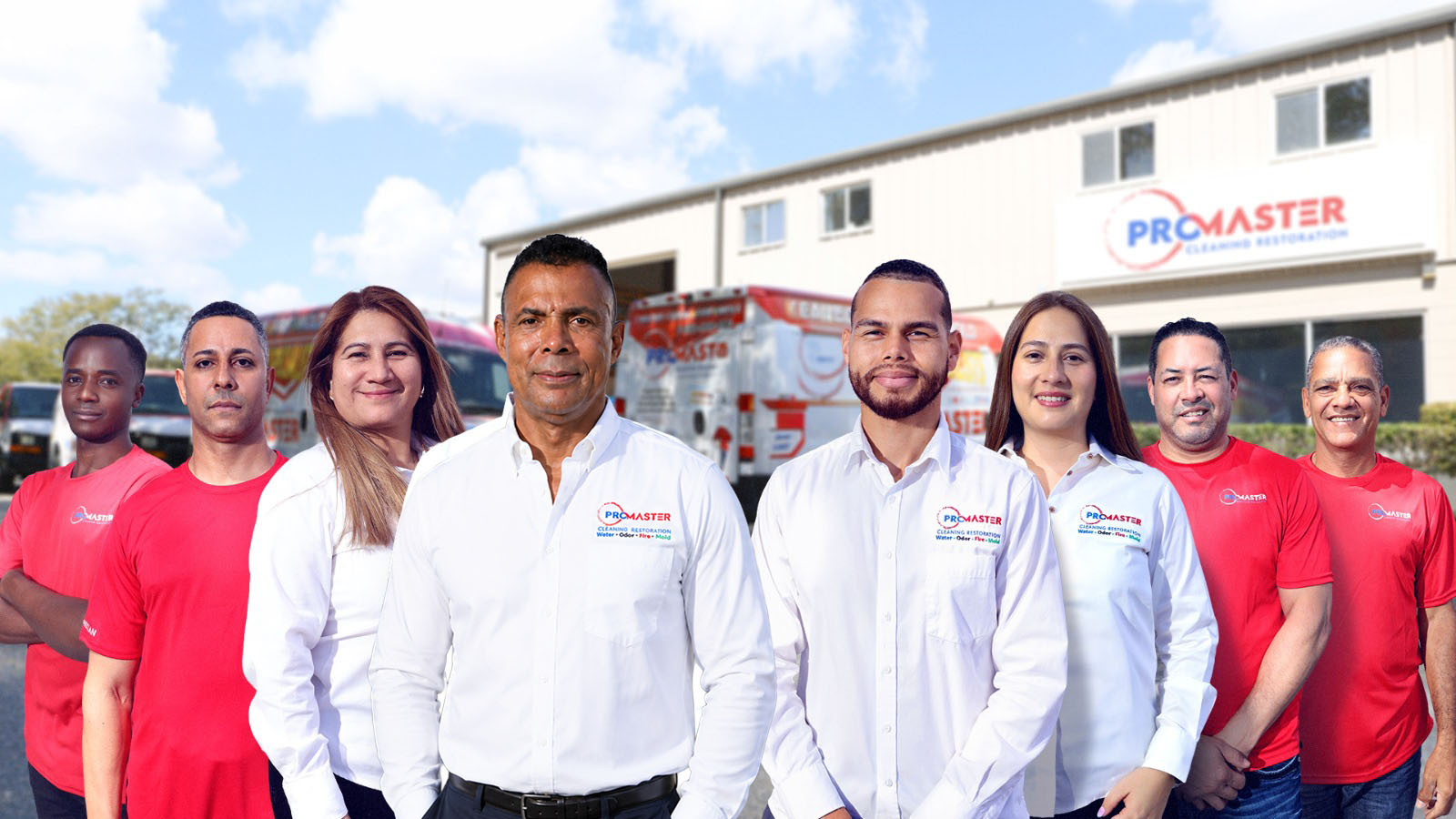 ProMaster Sarasota team in front of the ProMaster Cleaning Restoration headquarters